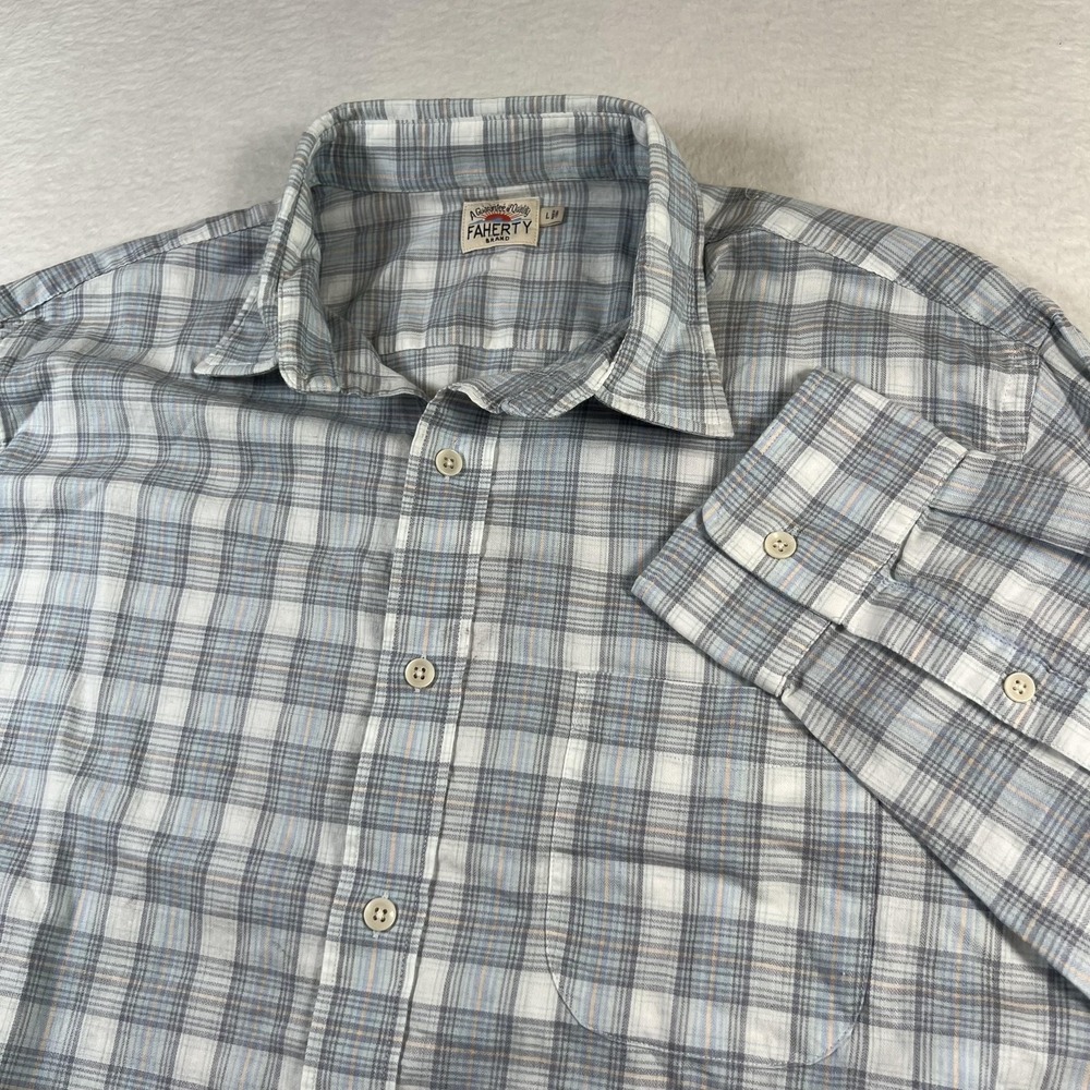 Faherty Shirt Mens Large Gray Plaid Long Sleeve Button Up Stretch Casual Cotton
